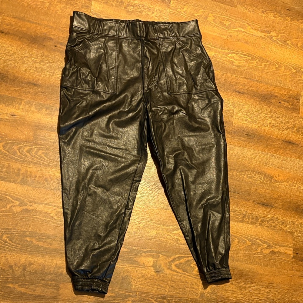 SPANX Black Faux Leather Pants- Joggers